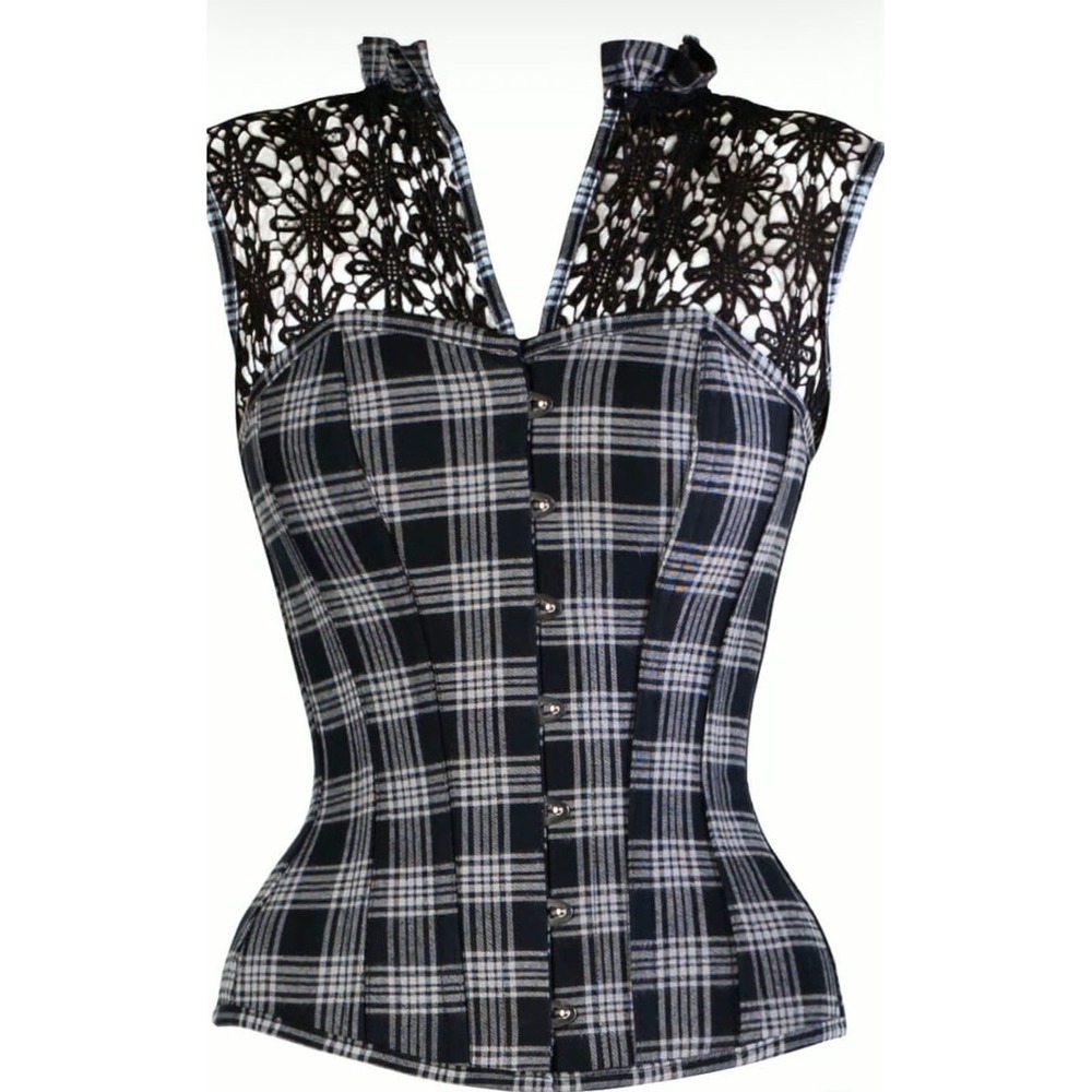 Corset Story Plaid Lace Corset Top Steel Boned Gothic Victorian Size Large